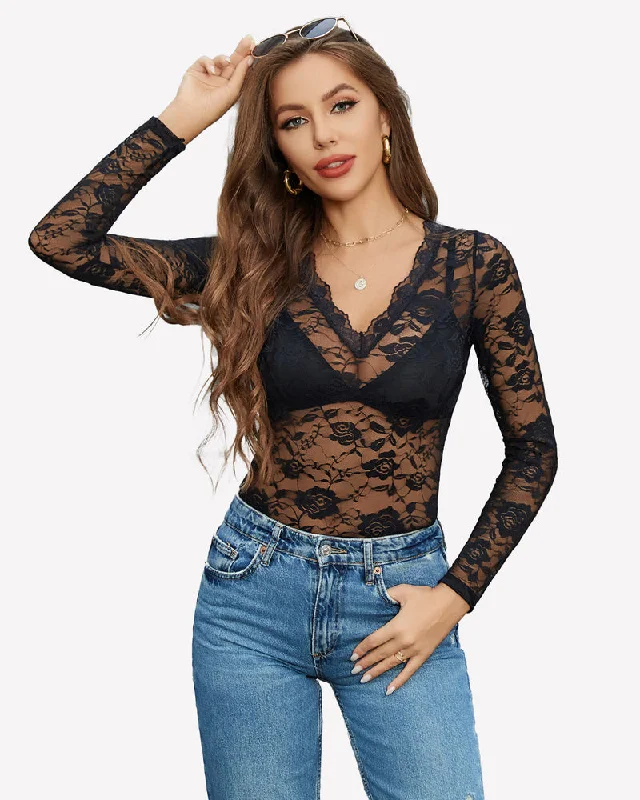 Don't Wait Mesh Sheer Floral Lace Shirt