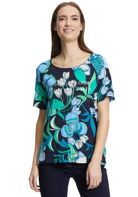 Overstock Betty Barclay Floral & Wording Print T-Shirt, Navy Multi