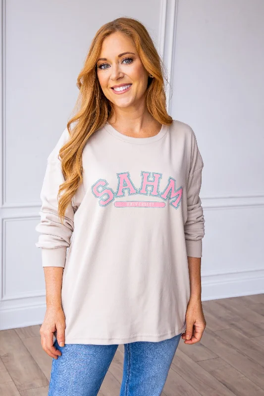 Price Drop Stay At Home Mom University on Cream Crewneck Sweatshirt