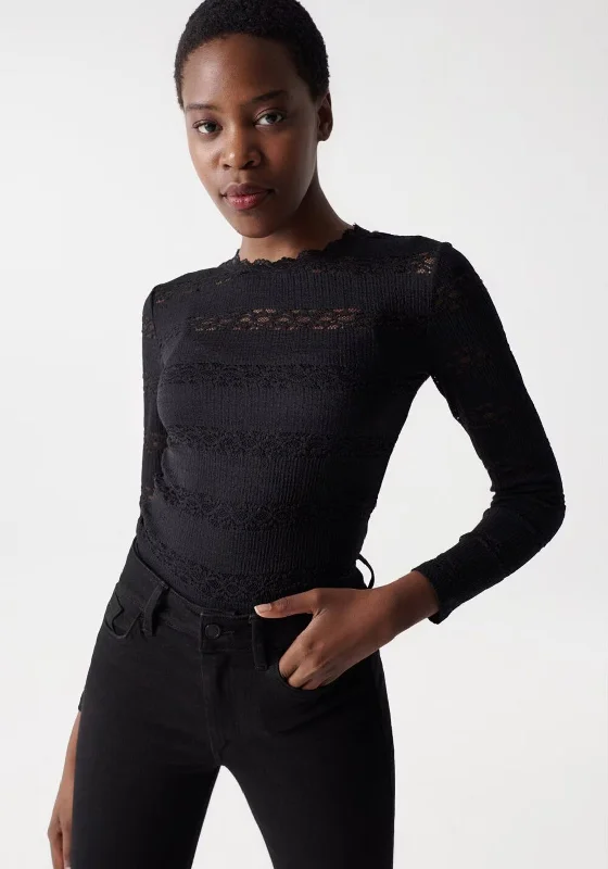 Fantastic Offers Salsa Long Sleeve Lace Top, Black