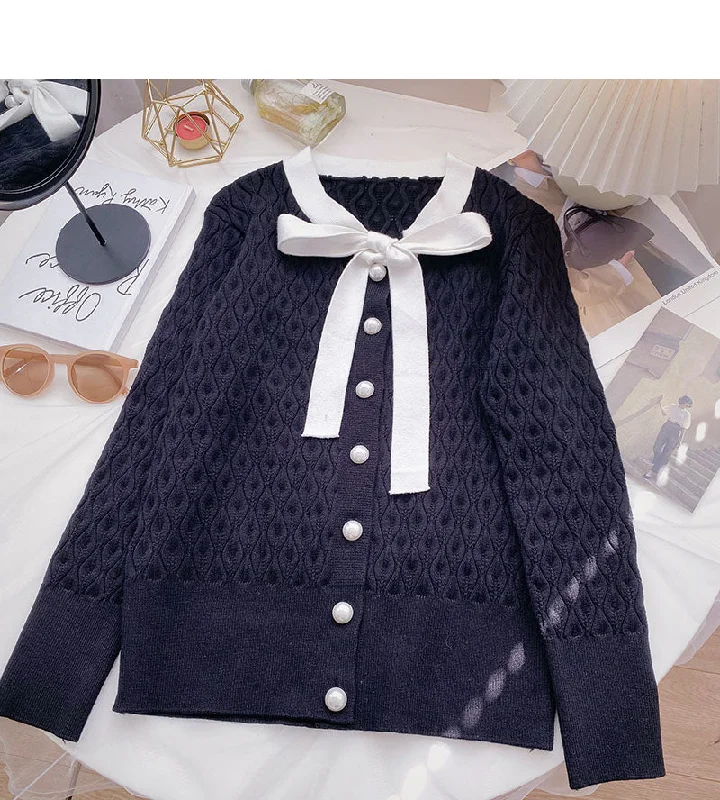 Best Deals Twist knit shirt gentle bandage pearl buckle long sleeve top  6692