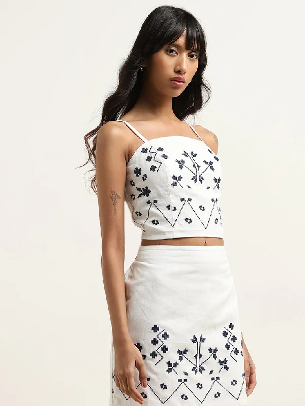 Overstock Sale Bombay Paisley Ivory Embroidered Cotton Blend Top
