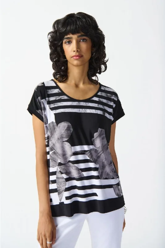 Huge Discounts Joseph Ribkoff Black/Vanilla Striped Floral Short Sleeve T-Shirt Top 242180 Huge Discounts Joseph Ribkoff Black/Vanilla Striped Floral Short Sleeve T-Shirt Top 242180