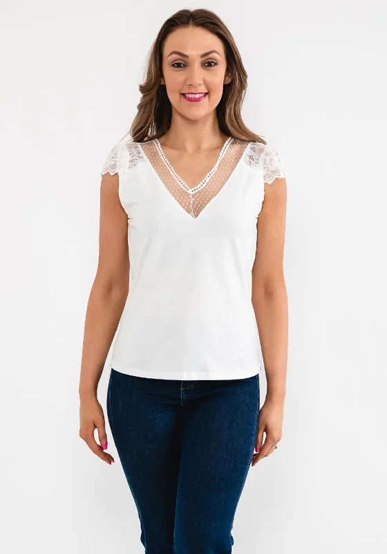 Hurry In Seventy1 Lace Cap Sleeve T-Shirt, White