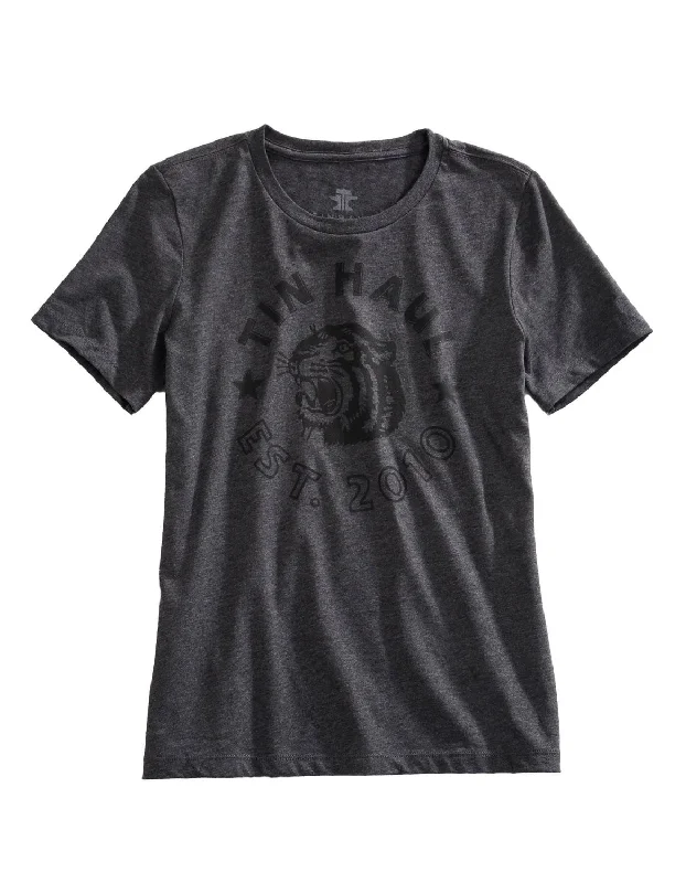 Clearance Event Tin Haul Womens Tiger Head Grey Cotton Blend S/S T-Shirt