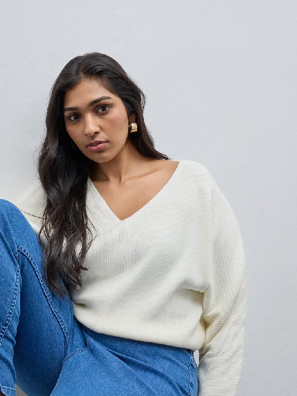 Limited Time Offer Gia Off-White Ribbed Textured Top