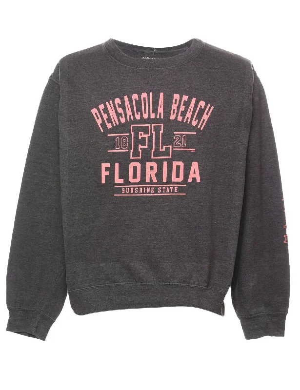 Instant Deal Pensacola Beach Florida Dark Grey & Pale Pink Printed Sweatshirt - L