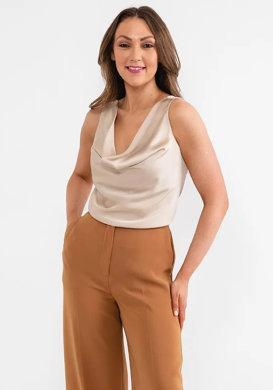 Early Bird Discount Seventy1 One Size Cowl Neck Satin Top, Champagne