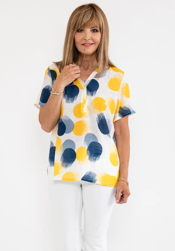 Super Deal Anamor Tunic Neck Print Blouse, Yellow & Navy