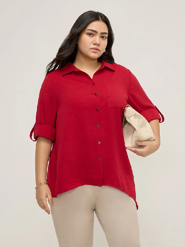 Weekend Offers That Tempt Gia Red Crinkle Asymmetrical Shirt