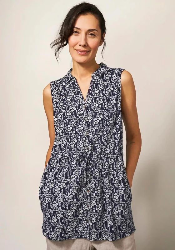 Act Now White Stuff Ember Sleeveless Long Print Top, Navy