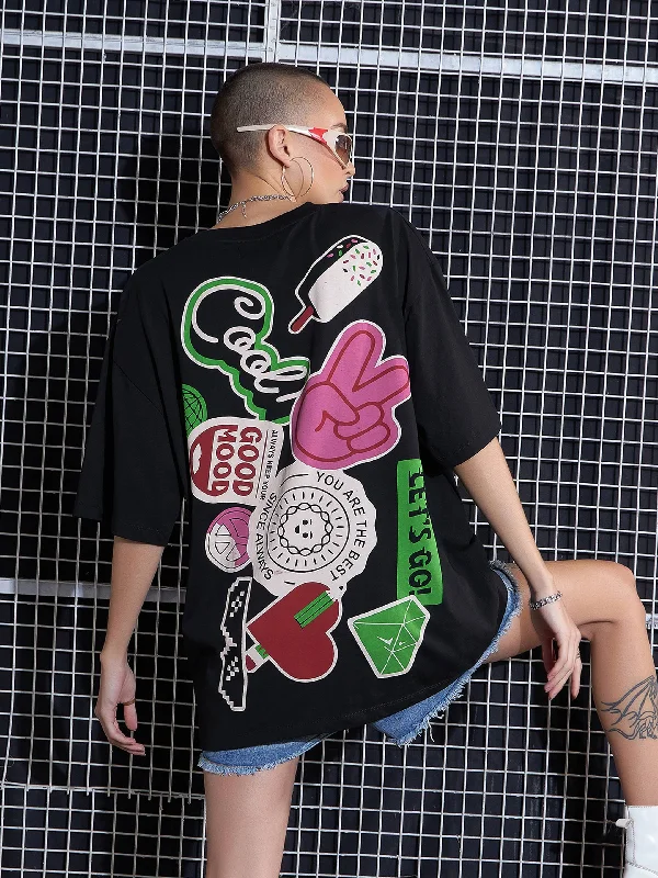 Mega Sale Women Black COOL Printed Oversized T-Shirt