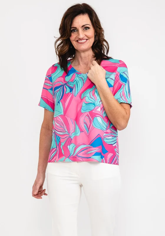Clearance Event Avalon Jade Tropical Leaf Top, Pink Multi