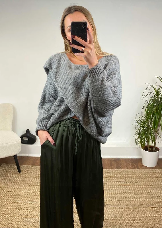 Take Advantage Jane Crossover Knit Jumper in Grey