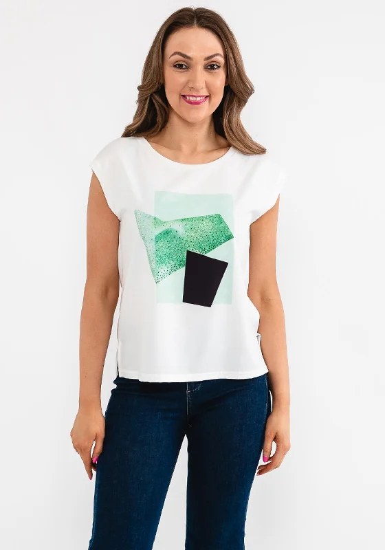 YEAR-End Clearance Seventy1 Satin Front Graphic T-Shirt, White & Green