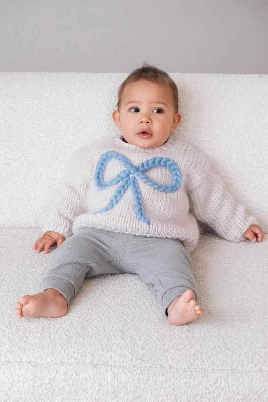 Savings Event Baby Bow Chunky Knit Sweater in Blue