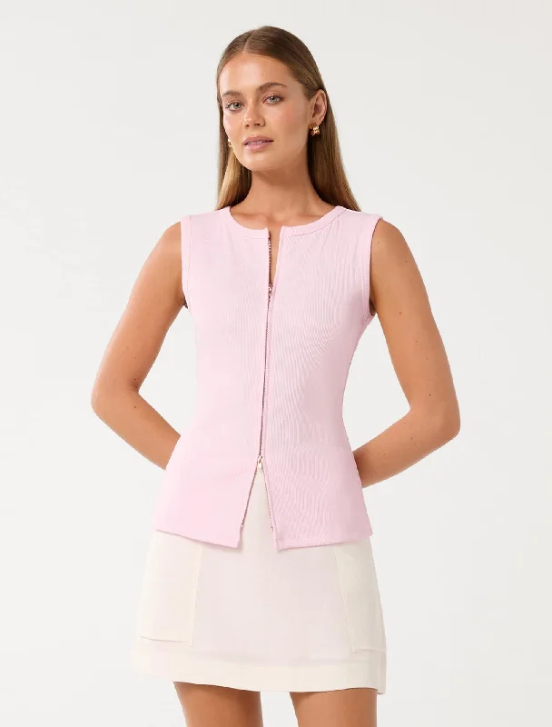 Act Now Violet Zip Front Rib Top