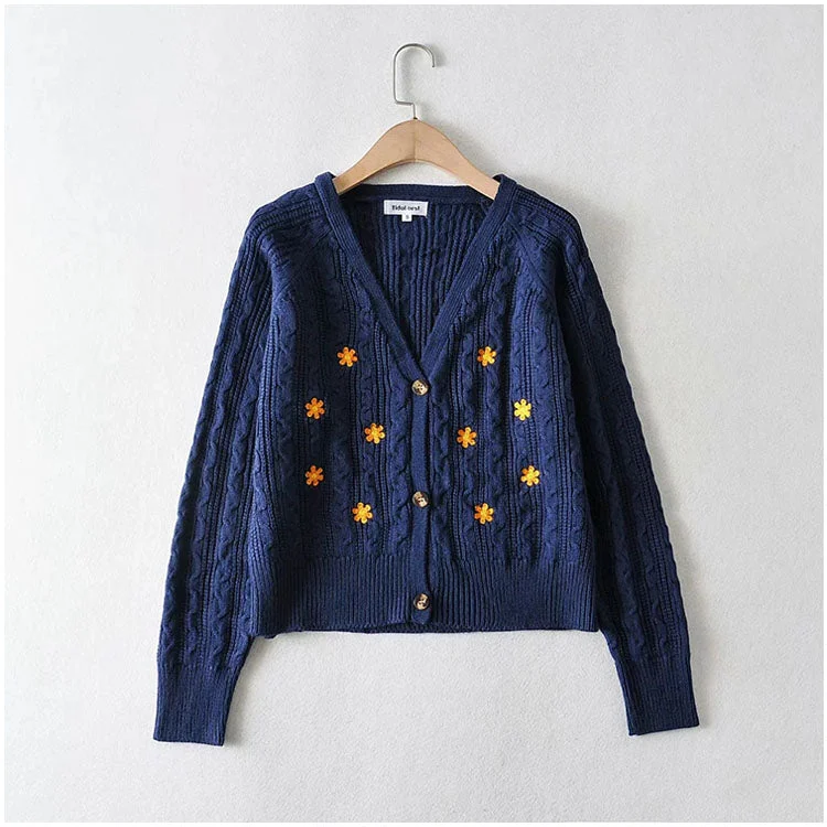 Limited Edition Vintage floret embroidery short sweater  7162