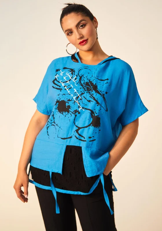 Crazy Deal Ora Hooded Mesh Panel Top, Blue Jewel