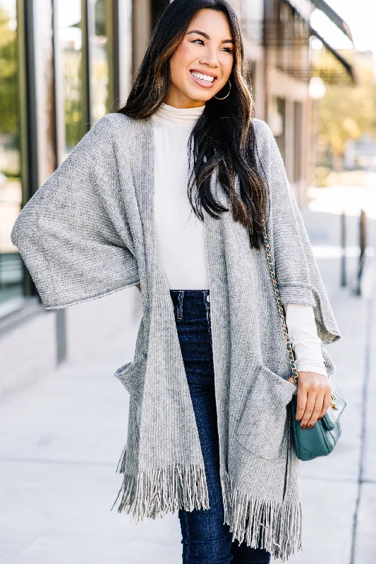 Unbeatable Prices Take Your Word Gray Tassel Open Front Poncho
