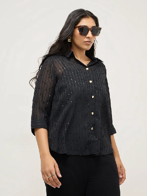 Weekend Offers That Sizzle Gia Black Embroidered Shirt with Camisole