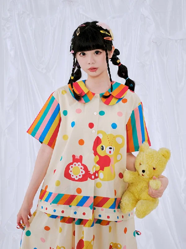 Weekend Discounts to Enjoy Rainbow Diary Print Shirt [S0000009098]
