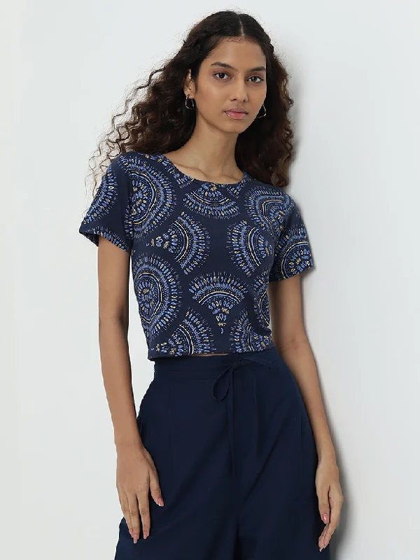 Special Price Bombay Paisley Navy Patterned Cotton Top