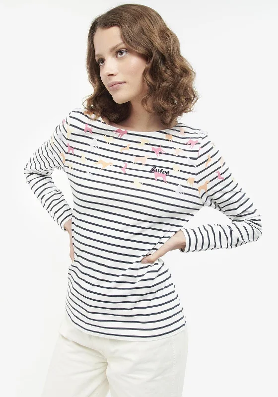 Weekend Deal Barbour Womens Bradley Dog Stripe Top, Cloud