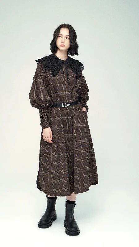 Closeout Removerble Lace Collar With Puff Sleeve Dress
