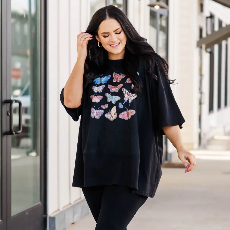 Great Deals Feeling Butterflies Boyfriend Tee, Black