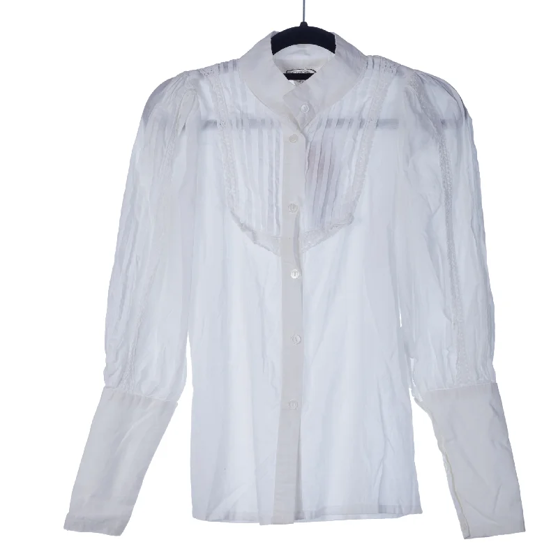 Deal of the Day Laura Ashley vintage Made In Wales Cotton Blouse White with Lace Size S