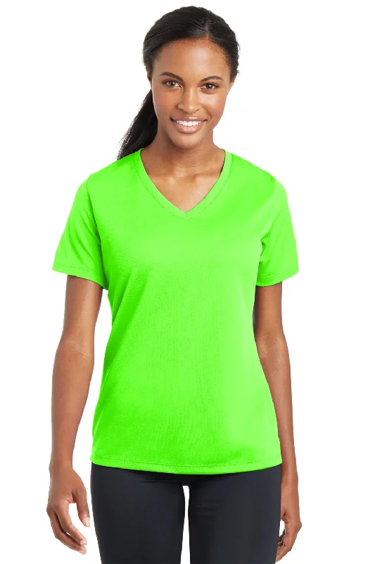 Low Cost Sport-Tek Womens RacerMesh Moisture Wicking Short Sleeve V-Neck T-Shirt - Neon Green - Closeout