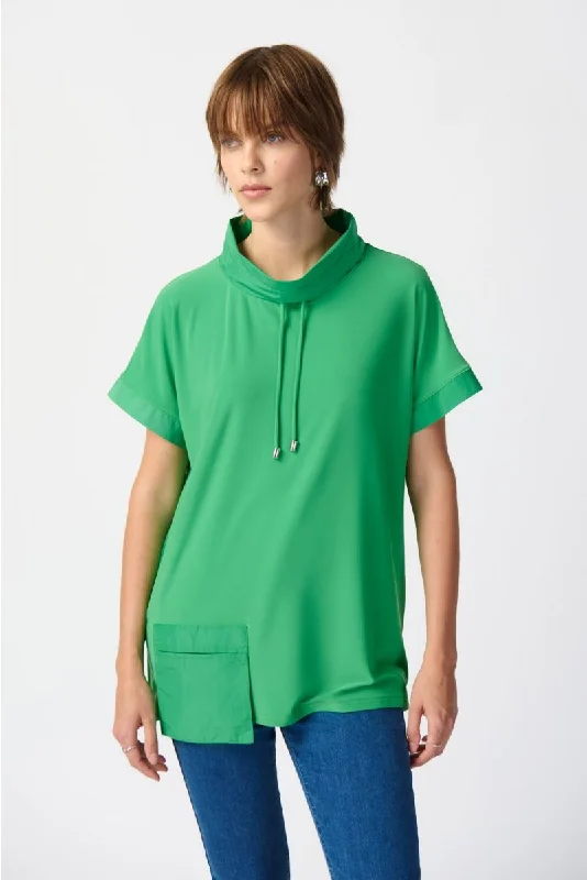 Bargain Alert Joseph Ribkoff Mixed Fabric Front Pocket Short Sleeve Top 241078