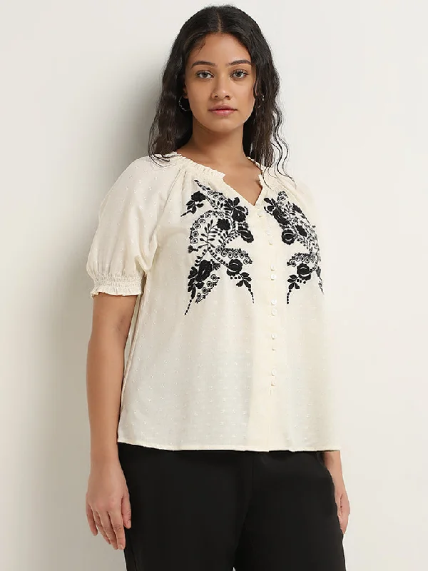 Make Your Weekend Count with Savings Gia Off-White Floral Embroidered Blouse