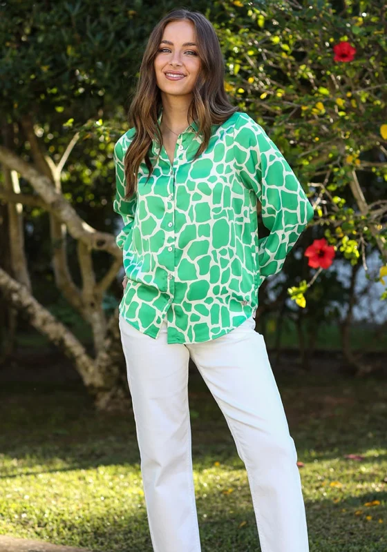 Weekend Deal Rant & Rave Gwen Animal Print Shirt, Green