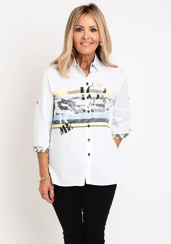 Super Sale Just White Diamante Print Shirt, White Multi