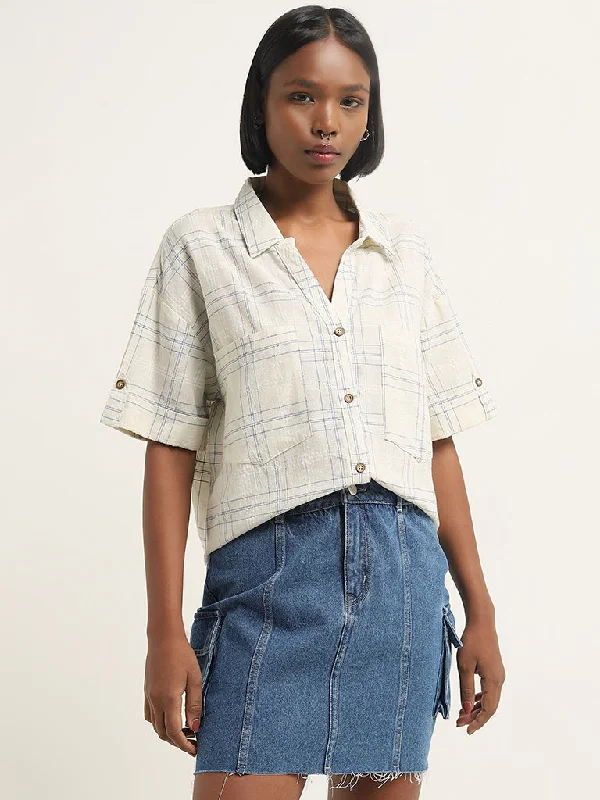 Value Deals Bombay Paisley Off-White Checkered Cotton Shirt