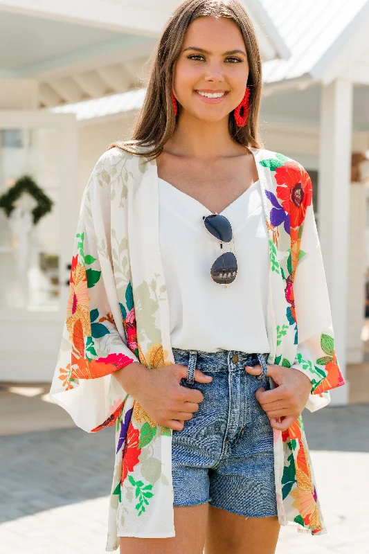 Daily Deals Prove It Cream White Floral Kimono