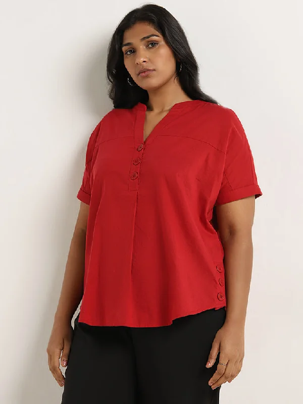 Weekend Specials to Enjoy Gia Red Solid Cotton Top
