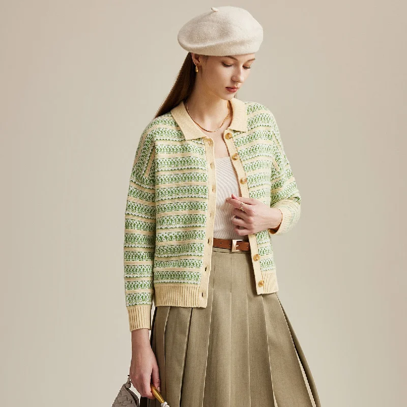 Don't Miss Out 100% Wool Vintage-Inspired Striped Knit Cardigan
