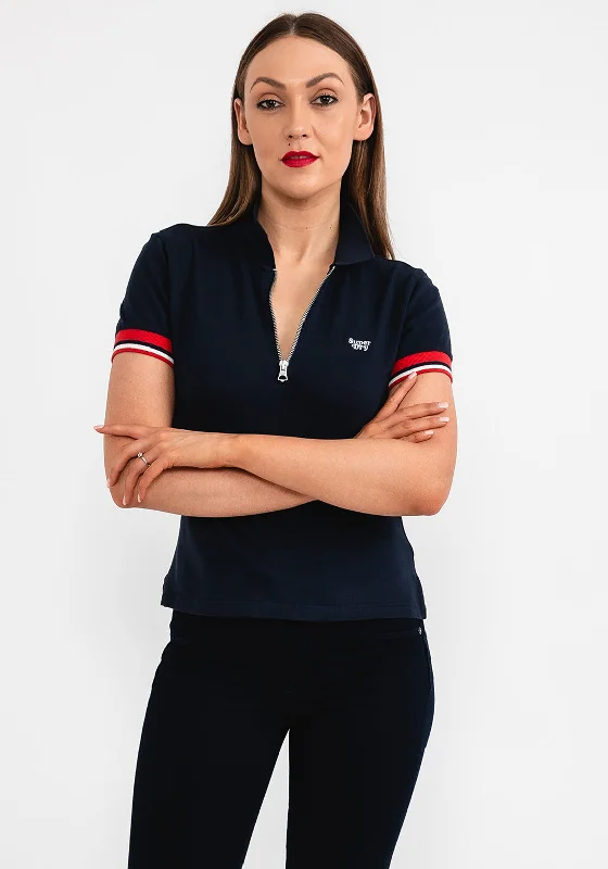 Deal Dash Superdry Womens Zip Polo Shirt, Eclipse Navy