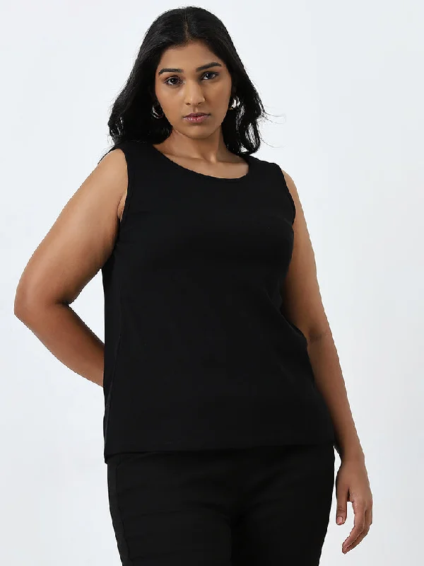 Midnight Madness Gia Black Ribbed Cotton Blend Top