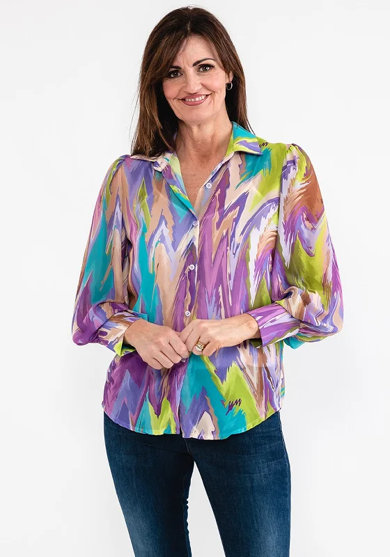 Daily Deals Seventy1 One Size Printed Chiffon Shirt, Lilac Multi