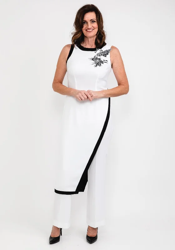 Discount Days Badoo Embroidered Flower Tunic Top, Black & White