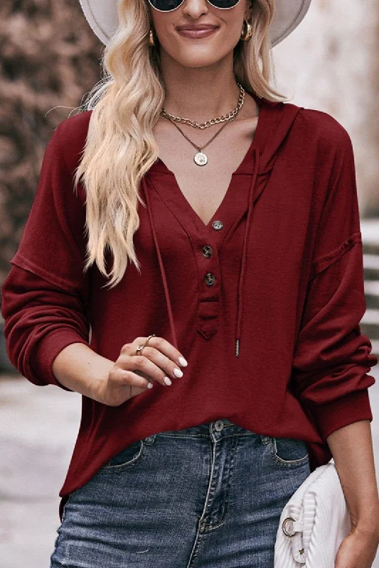 Bonus Offer WOMEN HALF BUTTON NECK PULLOVER HOODIE