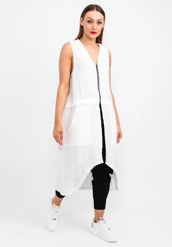 Super Deal Naya Crinkle Long Hem Hooded Top, White