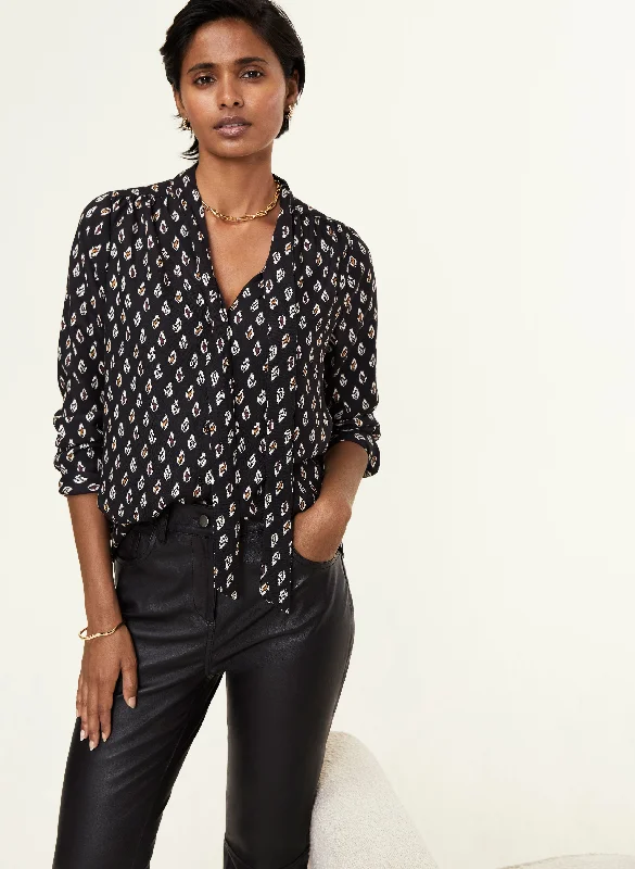 Midnight Madness Effie Printed Tie Neck Blouse