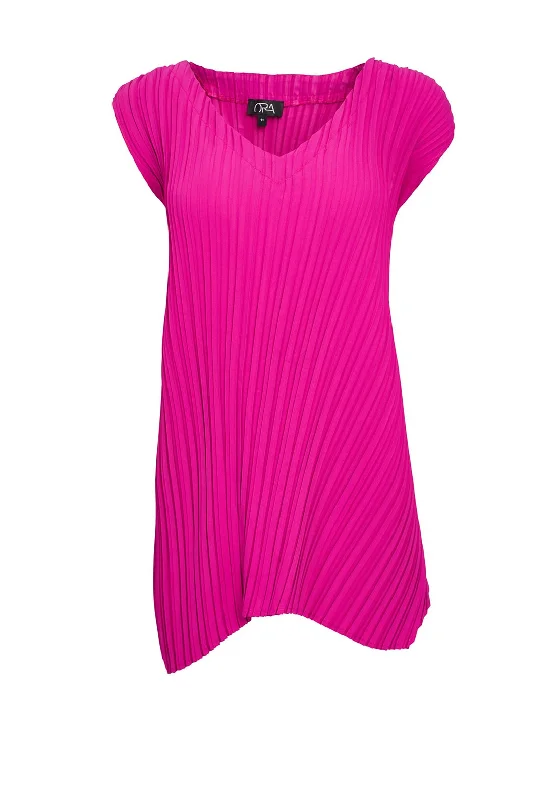 Half Price Ora Pleated V Neck Top, Fuchsia