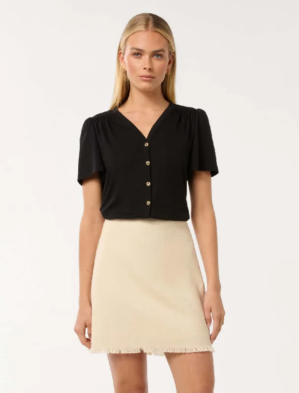 Online Exclusive Kara Button Front T-shirt