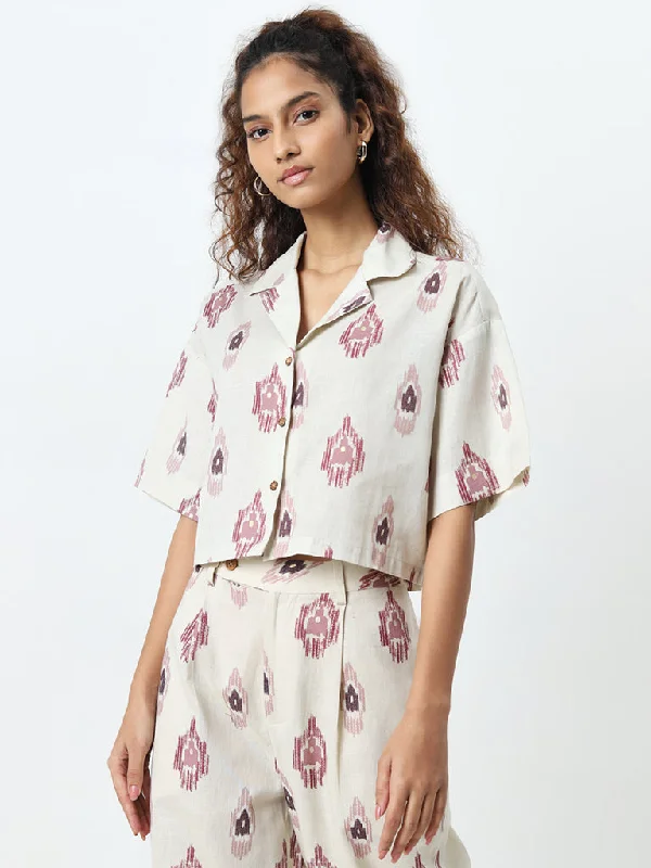 Early Access Bombay Paisley Ivory Ikat Printed Cotton Shirt